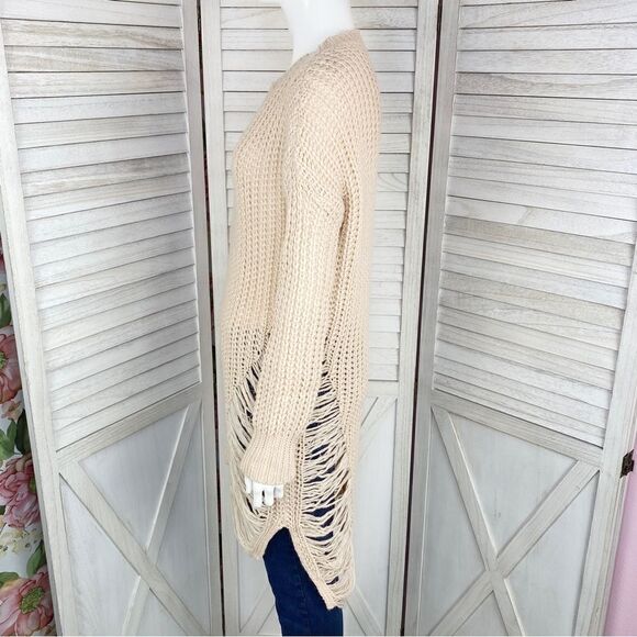 Fashion Nova Distressed Shredded Long Sweater Tan Medium Pullover - Picture 2 of 11